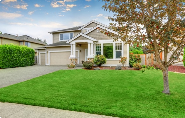 Front yard with a well manicured lawn