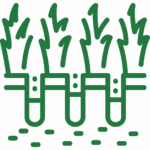 aeration icon for Fairway Lawns grass aeration services with illustrated depiction of grass and nutrients penetrating the soil
