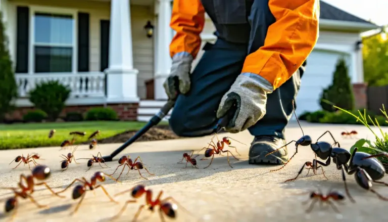 Fairway pest control technician treating fire ants in yard